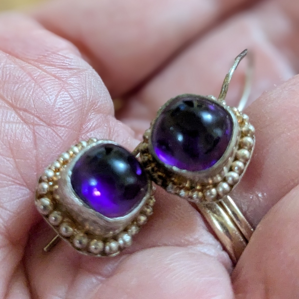 Heirloom estate amethyst silver earrings hand crafted
